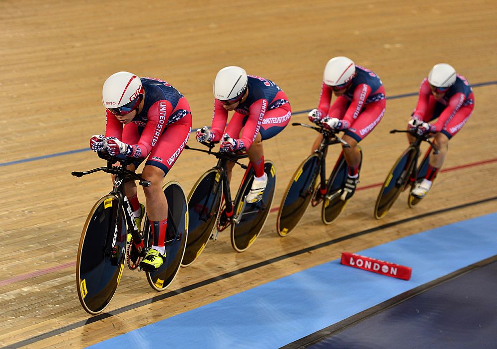 The USA team in action during their Women's Team Pursuit first round