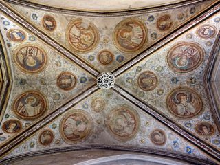 Vault of eastern chapel at Winchester Cathdral: The Guardian Angels’ Chapel vault with its 13th-century decoration