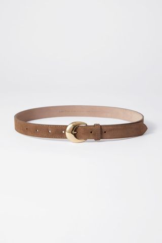 Crescent-Buckle Leather Belt