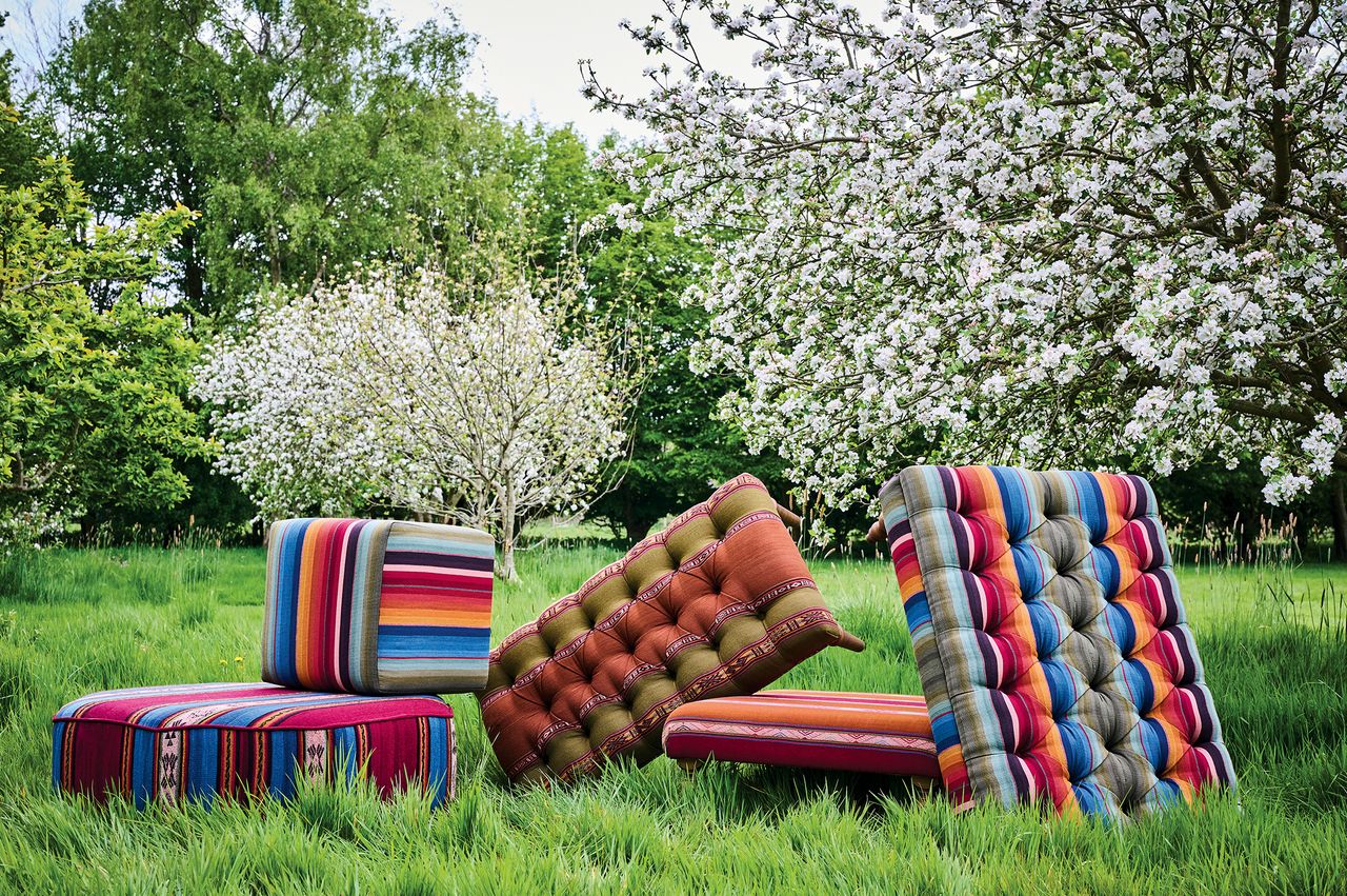 Footstools in a new collection of fabrics woven in the Andes, in collaboration with Sofas &amp; Stuff and Selvedge magazine.