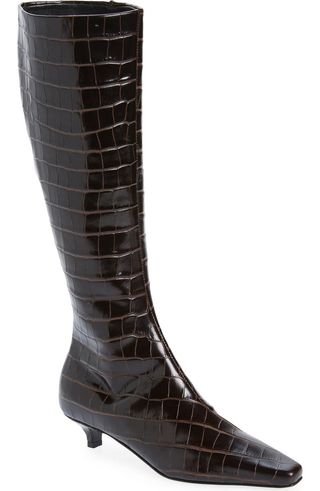 The Slim Croc Embossed Kitten Heel Knee High Boot