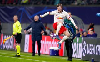 Tim Werner controls a ball for RB Leipzig