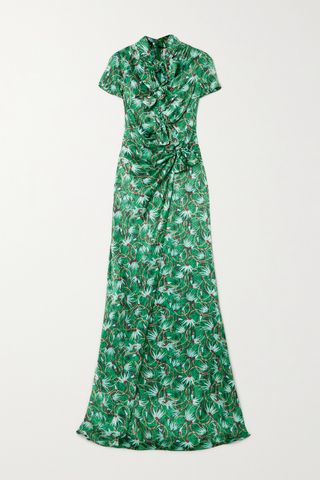 Kelly Bow-Embellished Printed Silk-Satin Maxi Dress