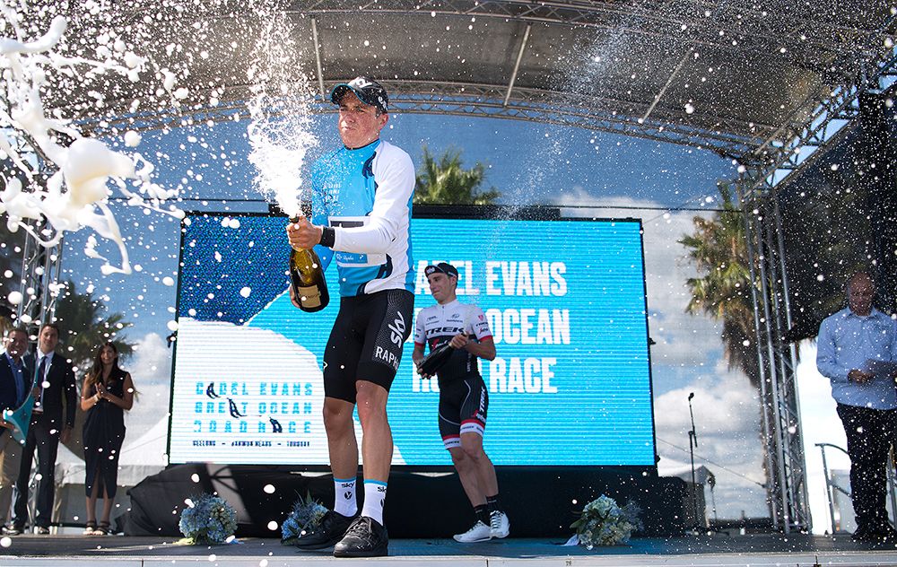 Peter Kennaugh sprays the champagne