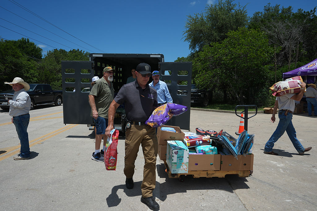 Disaster relief operations continue after heavy rainfall overwhelms the Guadalupe River, sending floodwaters roaring through homes and area summer camps in Hunt, Texas, United States on July 8, 2025.