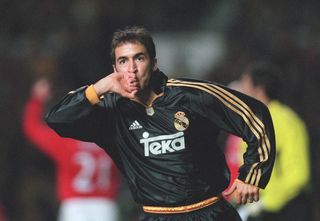 Raul celebrates after scoring for Real Madrid against Manchester United in the Champions League in April 2000.