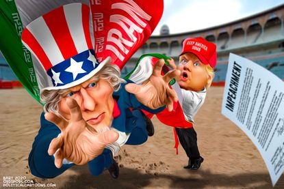 Political Cartoon U.S. Trump Matador War With Iran Impeachment