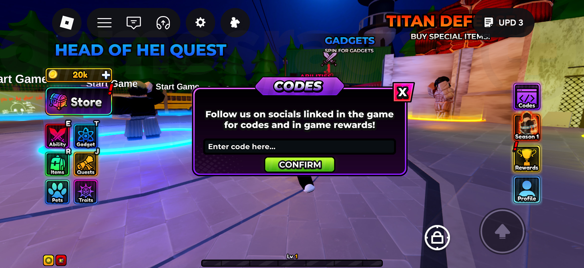 The menu to redeem Anime Apocalypse codes