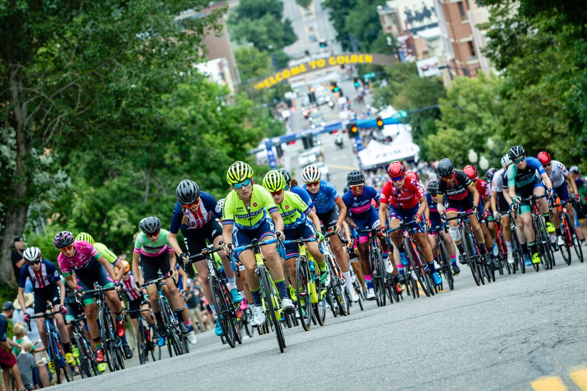 Riders tackle the steep climb just after the start of stage 3 of the Colorado Classic on August 24, 2019 in Golden, Colorado.