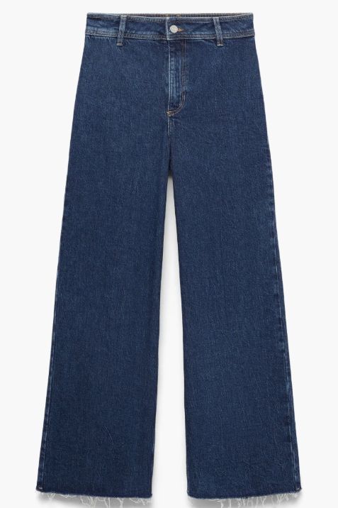 MANGO, Catherin Raw Hem High Waist Wide Leg Culotte Jeans