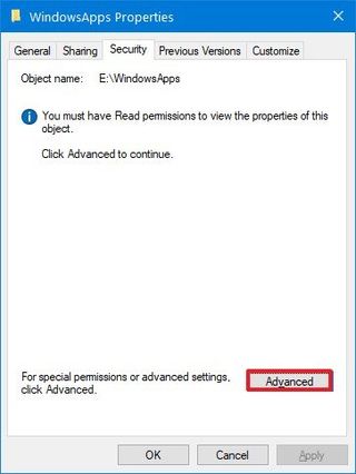Windowsapps advanced security option