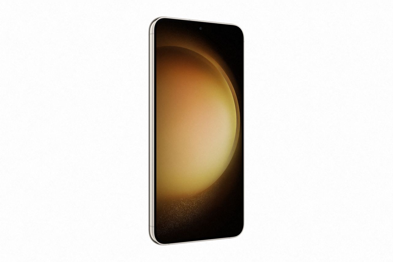 Official press images of the Galaxy S23 Plus, in Cream, from the front