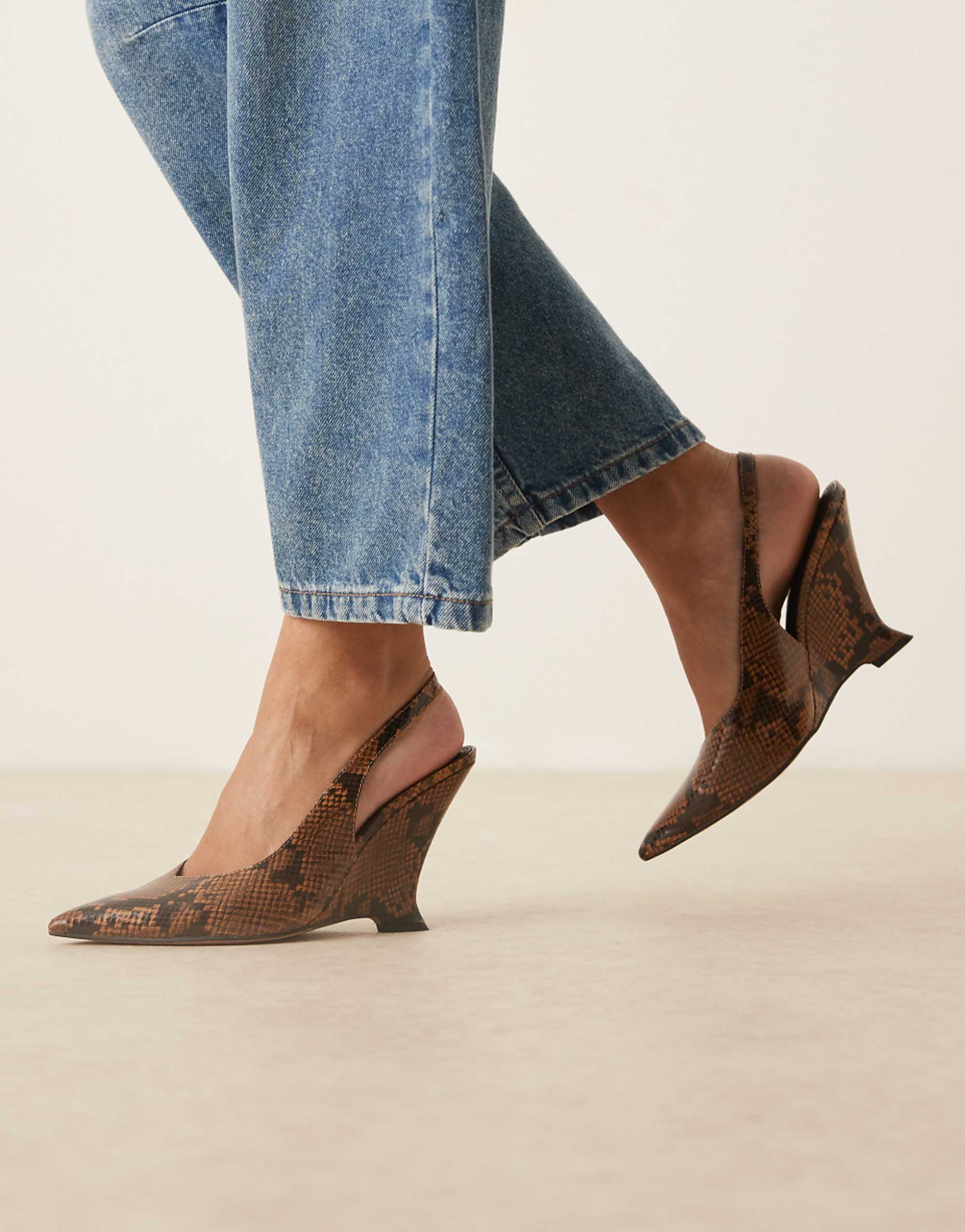 Asos Design Palmer Slingback Wedges in Snake