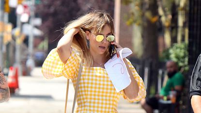 new york, ny august 11 kaley cuoco is seen on the set of meet cuteon august 11, 2021 in new york city photo by mediapunchbauer griffingc images
