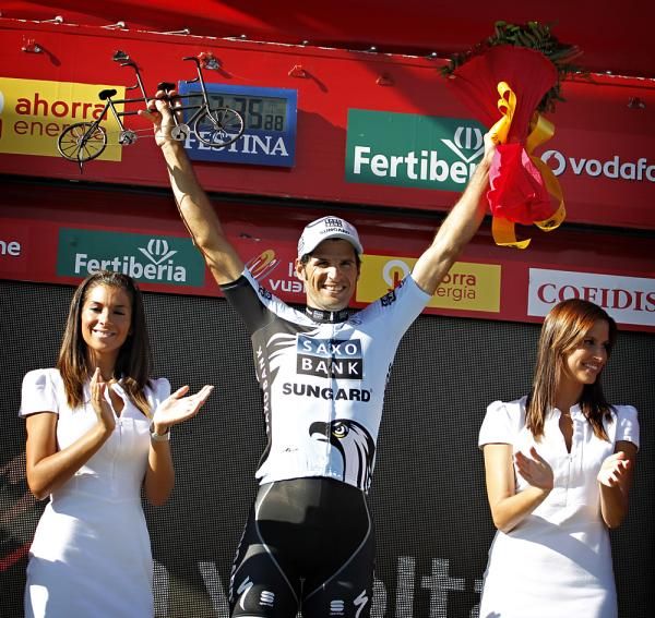 Haedo celebrates on the Vuelta podium