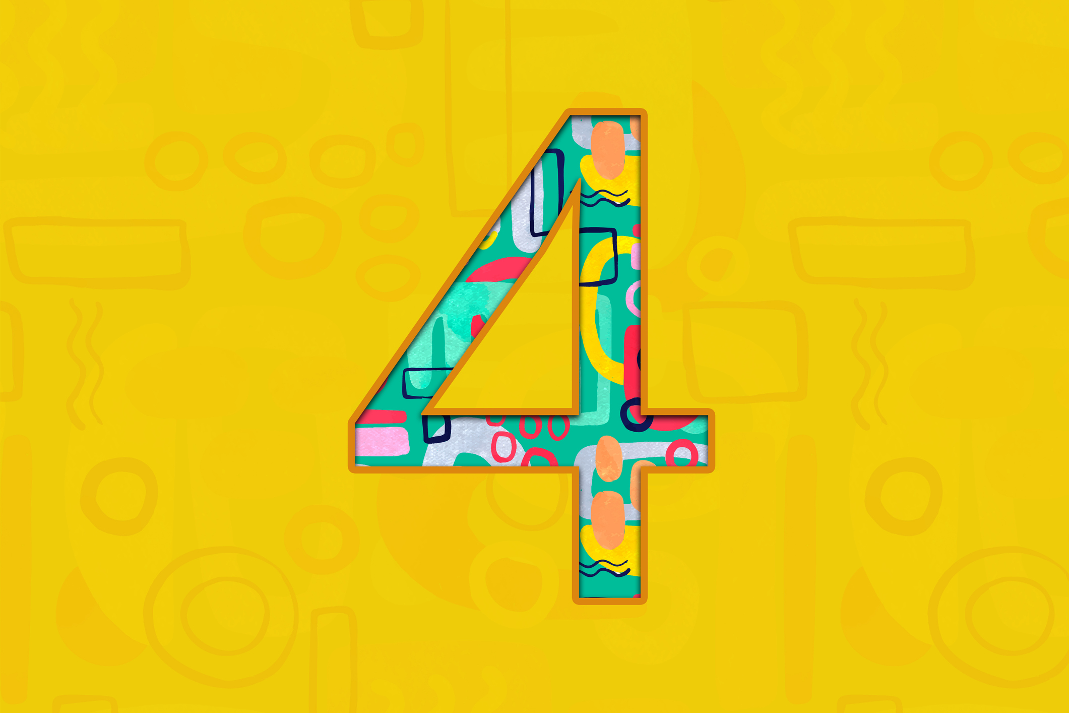 An illustration of the number 4 in an abstract style on a yellow background.