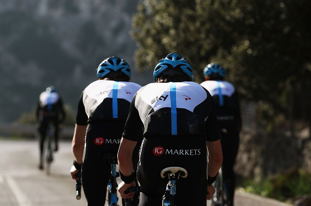 PUERTO ALCUDIA SPAIN JANUARY 19 The riders make their way over the islands roads during a SKY Procycling team training camp in Puerto Alcudia on January 19 2011 in Mallorca Spain Photo by Bryn LennonGetty Images
