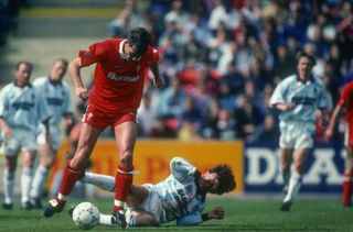 2 May 1993, Swindon - Football League Division One - Swindon Town v West Ham United - Glenn Hoddle of Swindon Town and Trevor Morley of West Ham United. (Photo by David Davies/Offside via Getty Images)