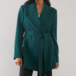 Green tie-belt coat