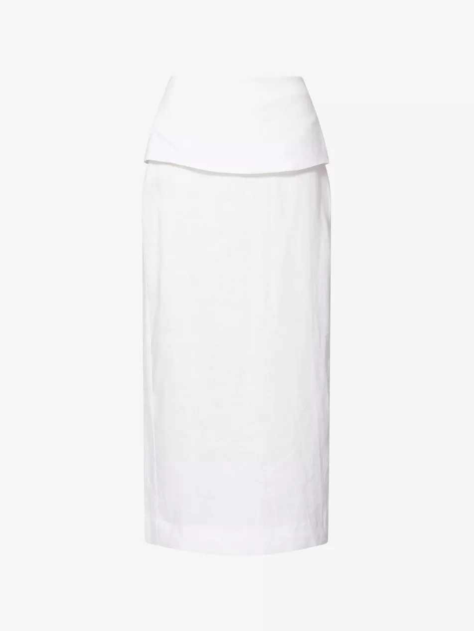 Yara Fold-Over Linen Midi Skirt - 6