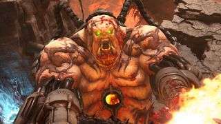 A monster attacking you in Doom Eternal