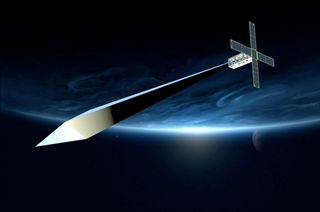 Artist rendering of Trevor Paglen's Orbital Reflector as it appears deployed in Earth orbit.