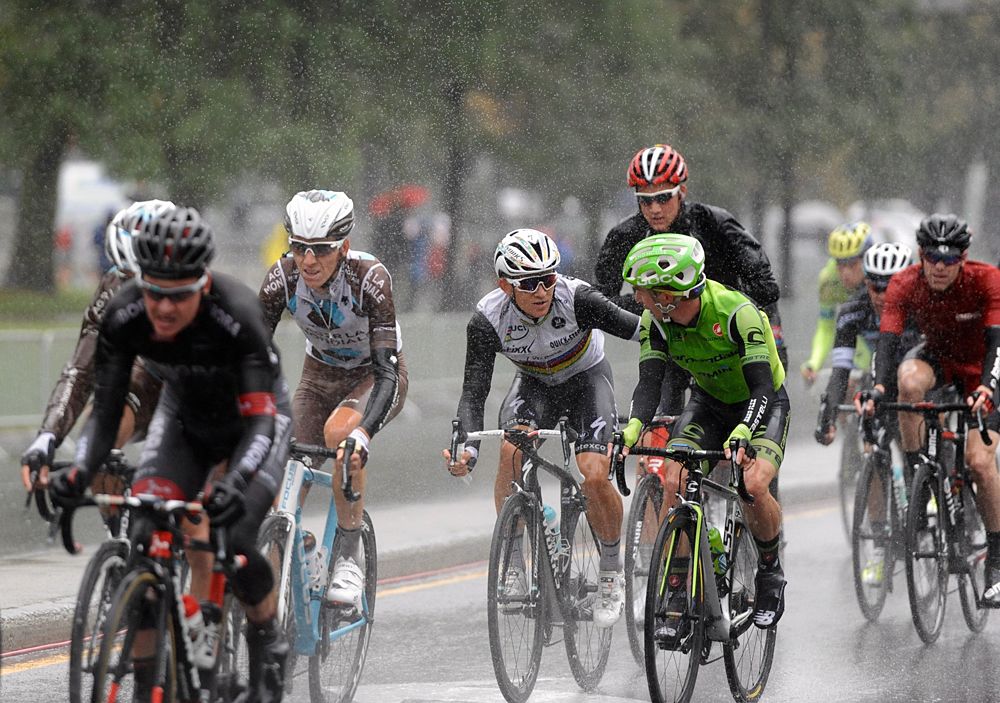 World Champion Michal Kwiatkowski (Etixx-QuickStep) and Tom-Jelte Slagter (Cannondale-Garmin) at the Grand Prix Cycliste de Montreal
