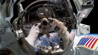Spacewalker Woody Hoburg takes an out-of-this-world "space-selfie."