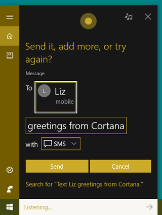 Cortana Send SMS