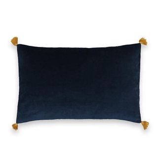 Scatter cushion velvet cut out blue with yellow tassle