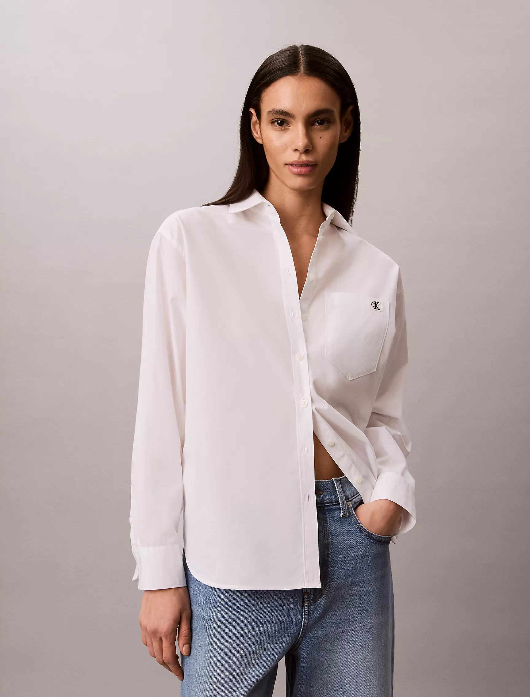 Cotton Poplin Relaxed Button-Down Shirt