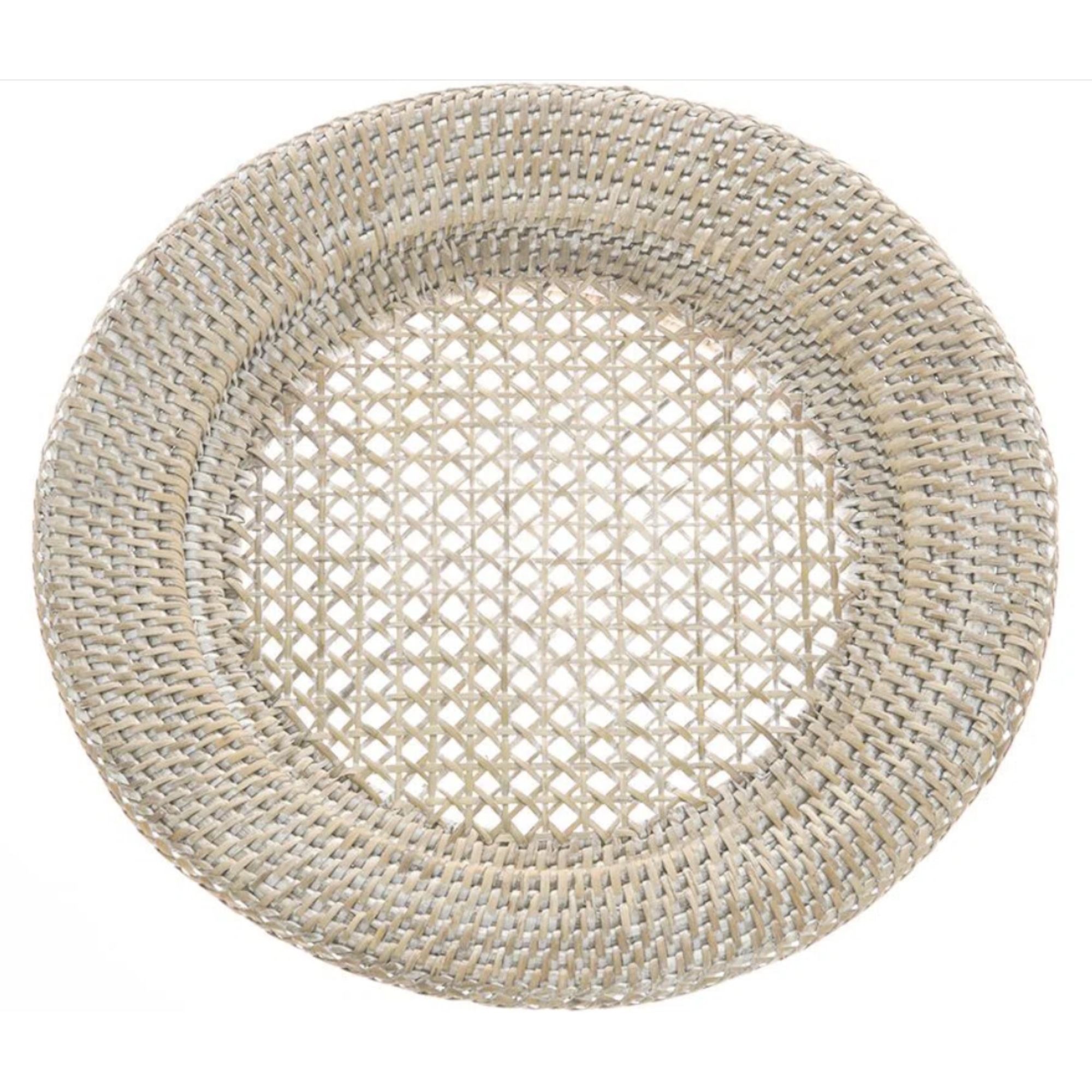 White washed rattan charger plate