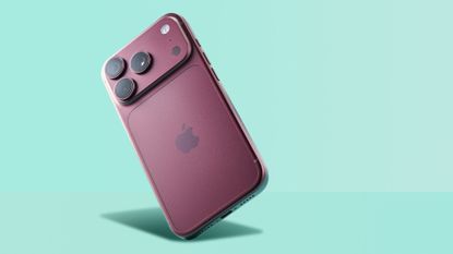 Apple iPhone 18 Pro in burgundy on green background