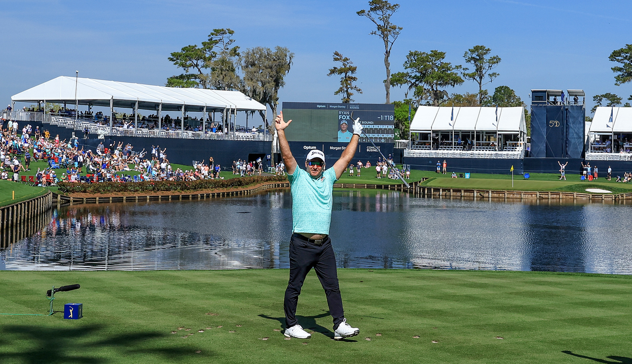 Ryan Fox celebrates his hole-in-one during The Players Championship