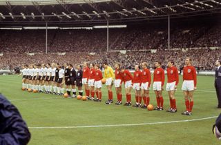 The West Germany and England teams line up ahead of the 1966 World Cup final