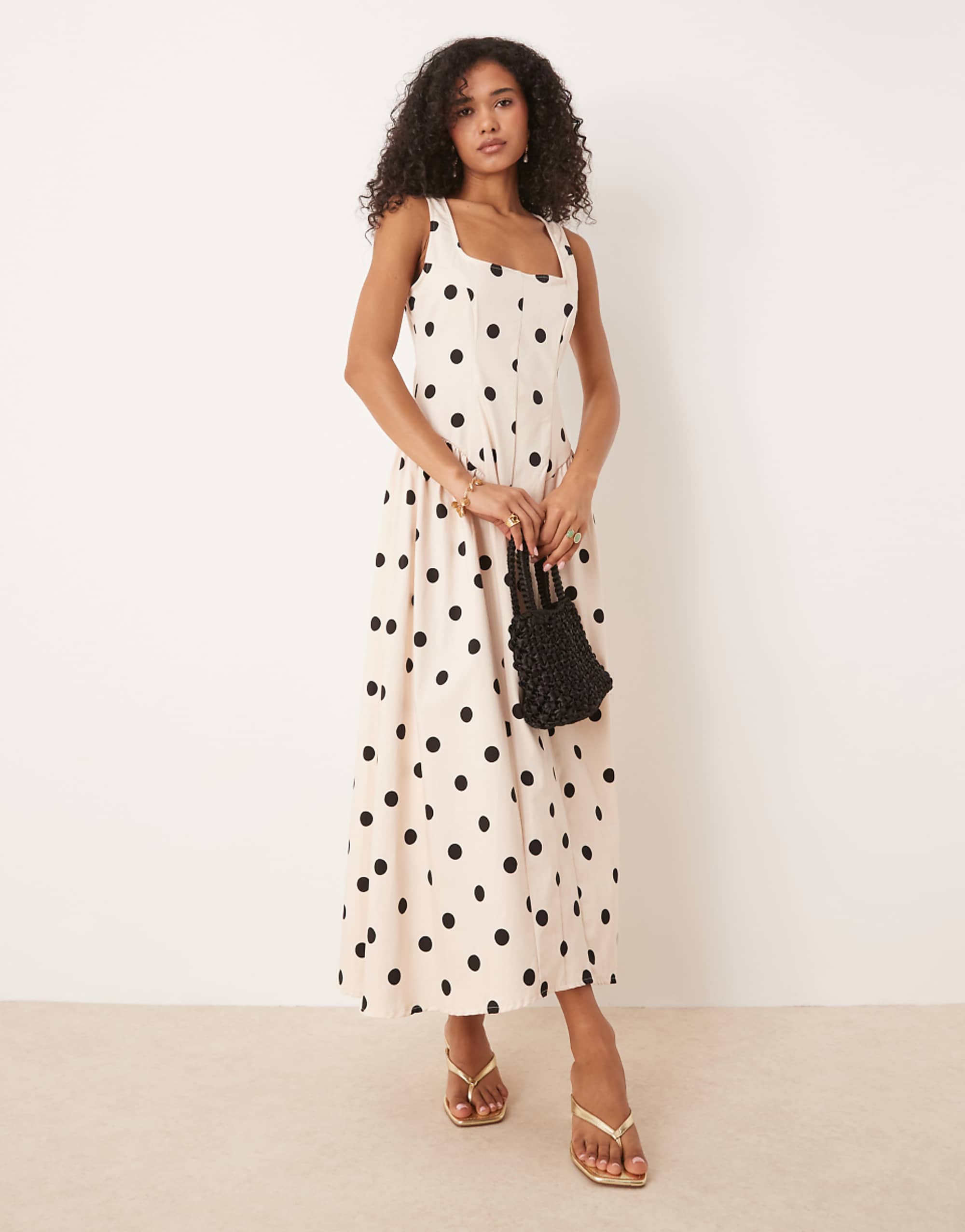 Asos Design Corset Seam Detail Maxi Dress in Polka Dot