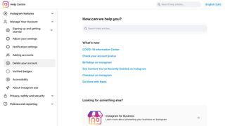 A screenshot of the Instagram Help Center
