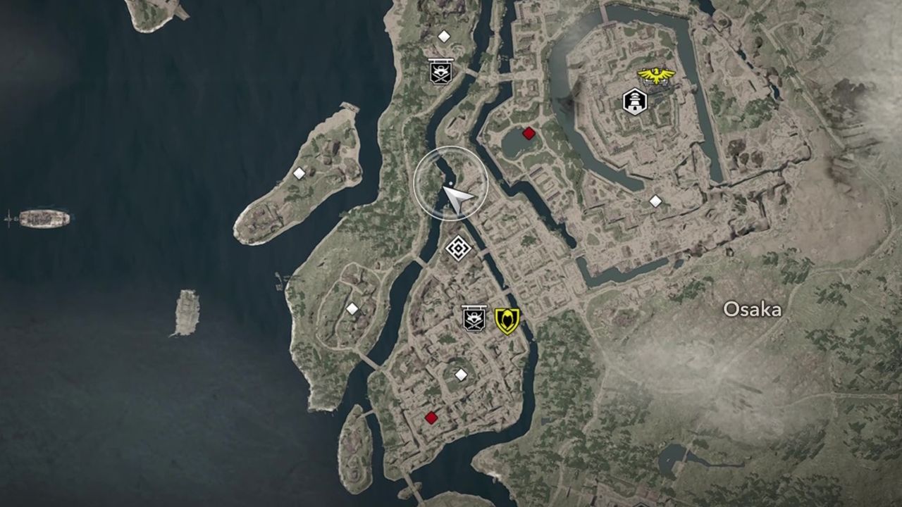 Assassin's Creed Shadows Butterfly Collector locations - A map showing the location of the eighth butterfly in Osaka.