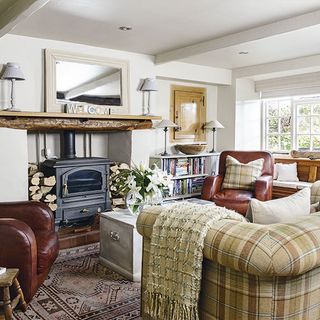 living room with tweed sofa