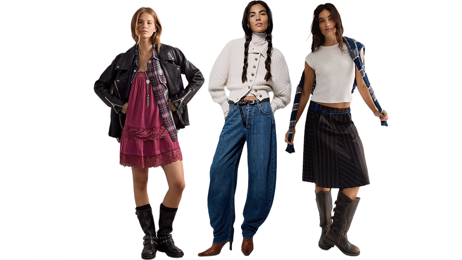 Models wear Free People clothing.