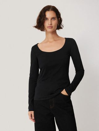 Double Front Ballet Neck Top | Black