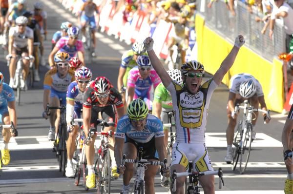 Mark Cavendish (HTC-Columbia) celebrates his stage 5 win.