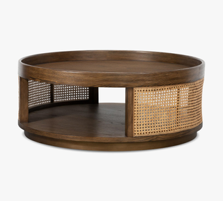 round coffee table with cane siding