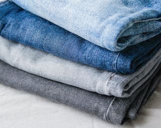 A stack of denim jeans