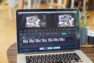 A laptop using VideoProc Vlogger video-editing software