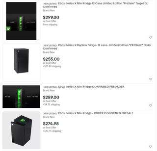 Product listings for Xbox Series X mini fridge on eBay
