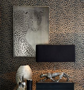 leopard print wallpaper leopard frame on wall and leopard lamp