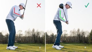 PGA pro Ben Emerson showing what an over the top swing looks like and how to fix it