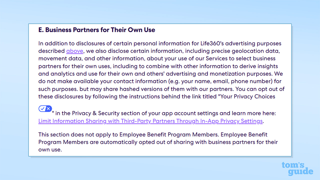 Screenshot of Life360's privacy policy