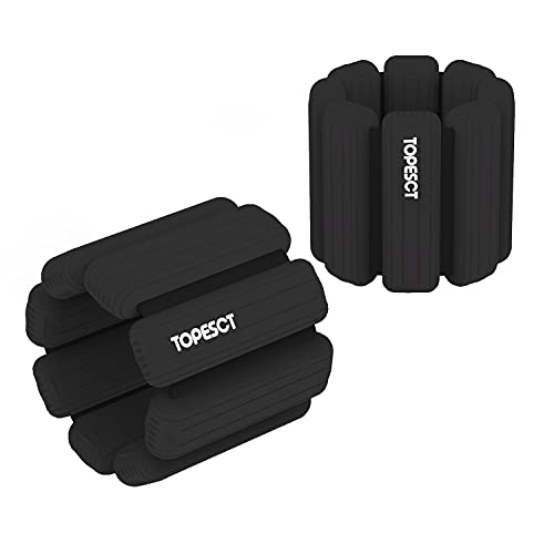 Topesct Adjustable Wrist Weights - Set of 2 (1lb Each) | Wearable Wrist &amp;amp; Ankle Weights Bracelet for Yoga, Dance, Barre, Pilates, Cardio, Aerobics, Walking (1lb/each, Black)
